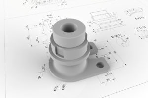 3D-Druck-Teil auf technischer Zeichnung